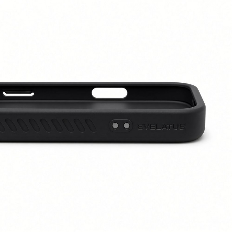 Evelatus kummikattega MagSafe ümbris koos alusega Apple iPhone 18 Pro Max jaoks, must
