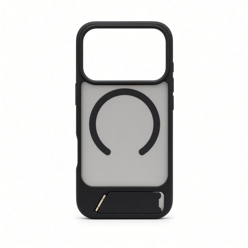 Evelatus kummikattega MagSafe ümbris koos alusega Apple iPhone 18 Pro jaoks, must
