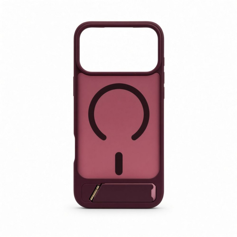 Evelatus kummikattega MagSafe ümbris koos alusega Apple iPhone 18 Pro Max jaoks, burgundia