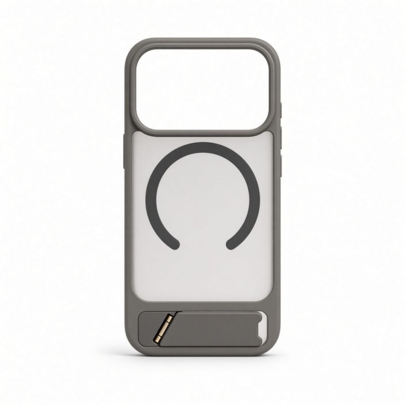 Evelatus kummikattega MagSafe ümbris koos alusega Apple iPhone 18 Pro jaoks, suitsuhall