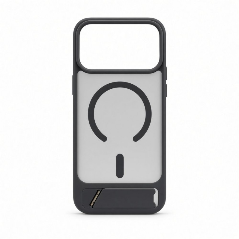 Evelatus kummikattega MagSafe ümbris koos alusega Apple iPhone 18 Pro Max jaoks, suitsuhall