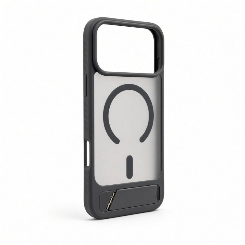 Evelatus kummikattega MagSafe ümbris koos alusega Apple iPhone 18 Pro Max jaoks, suitsuhall