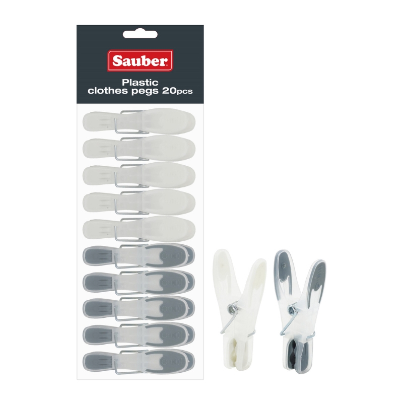 Sauber plastikust pesulõksud, hall, 20 tk
