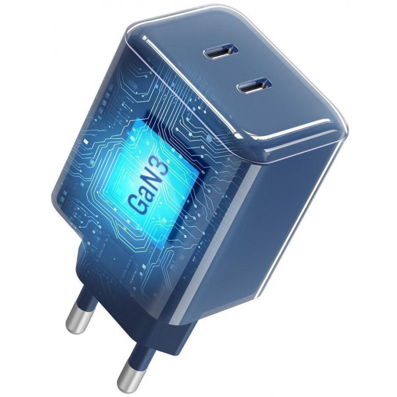 Forcell F-Energy GaN III VT-60 60W PD QC 4.0+ 2x USB-C seinalaadija tumesinine + USB-C kaabel