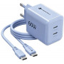 Forcell F-Energy GaN III VT-60 60W PD QC 4.0+ 2x USB-C seinalaadija sinine + USB-C kaabel