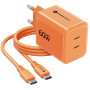 Forcell F-Energy GaN III VT-60 60W PD QC 4.0+ 2x USB-C seinalaadija oranž + USB-C kaabel