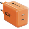 Forcell F-Energy GaN III VT-60 60W PD QC 4.0+ 2x USB-C seinalaadija oranž + USB-C kaabel