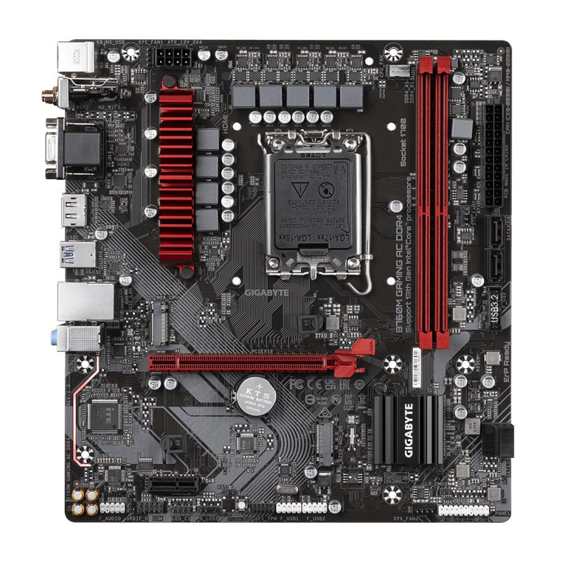 GIGABYTE B760M GAMING AC DDR4 emaplaat, Intel Core 14. põlvkond, 6+2+1 faasiline VRM, DDR4 kuni 5333 MHz (OC), 2x M.2 PCIe 4.0, Wi-Fi 802.11ac, 2.5GbE LAN