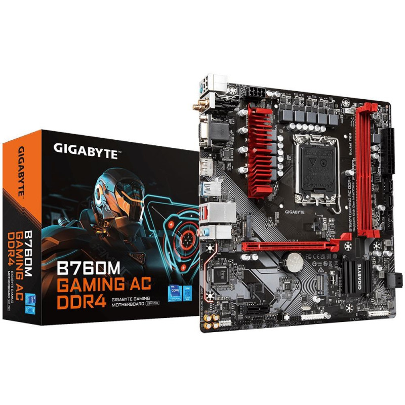 GIGABYTE B760M GAMING AC DDR4 emaplaat, Intel Core 14. põlvkond, 6+2+1 faasiline VRM, DDR4 kuni 5333 MHz (OC), 2x M.2 PCIe 4.0, Wi-Fi 802.11ac, 2.5GbE LAN