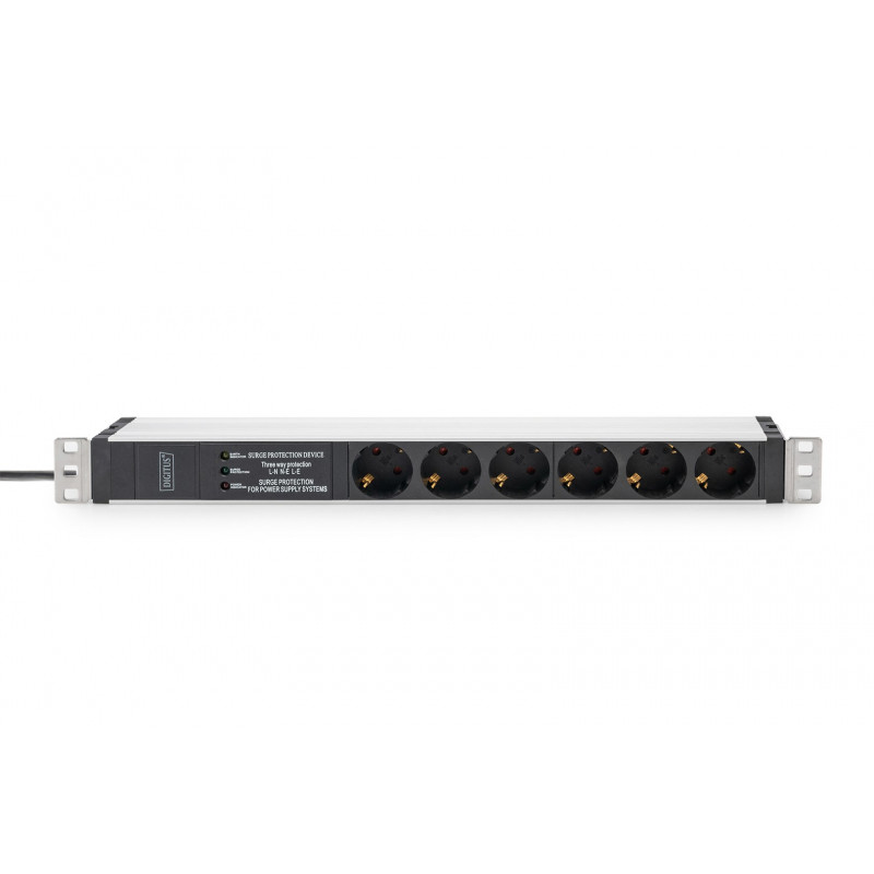 Digitus DN-95432 19 inch räki PDU, 6x Schuko, 2 m kaabel, Schuko pistik, 16 A, liigpingekaitse ja filter