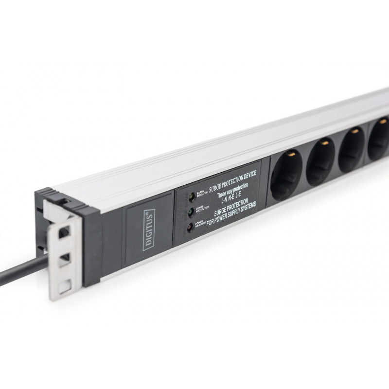 Digitus DN-95432 19 inch räki PDU, 6x Schuko, 2 m kaabel, Schuko pistik, 16 A, liigpingekaitse ja filter