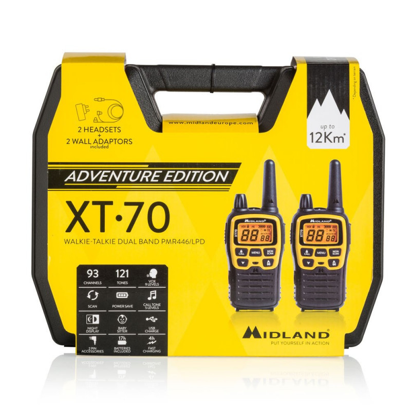 Midland XT70 Adventure raadiosaatja, 93 kanalit, 433,075 - 446,09375 MHz, must/kollane