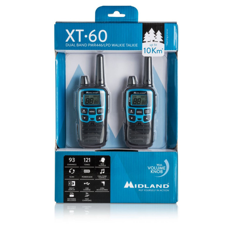 Midland XT60 raadiosaatja, 24 kanalit, 446.00625 - 446.0937 MHz, must, sinine