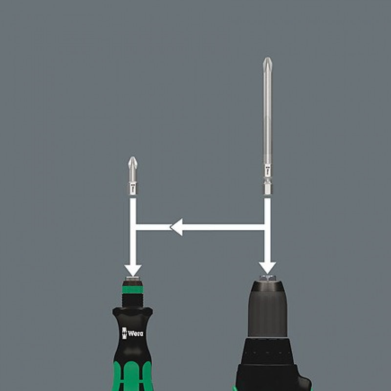 Wera kruvikeeraja käepide 1/4 inch magnetilise otsakuhoidjaga + 6 otsakut