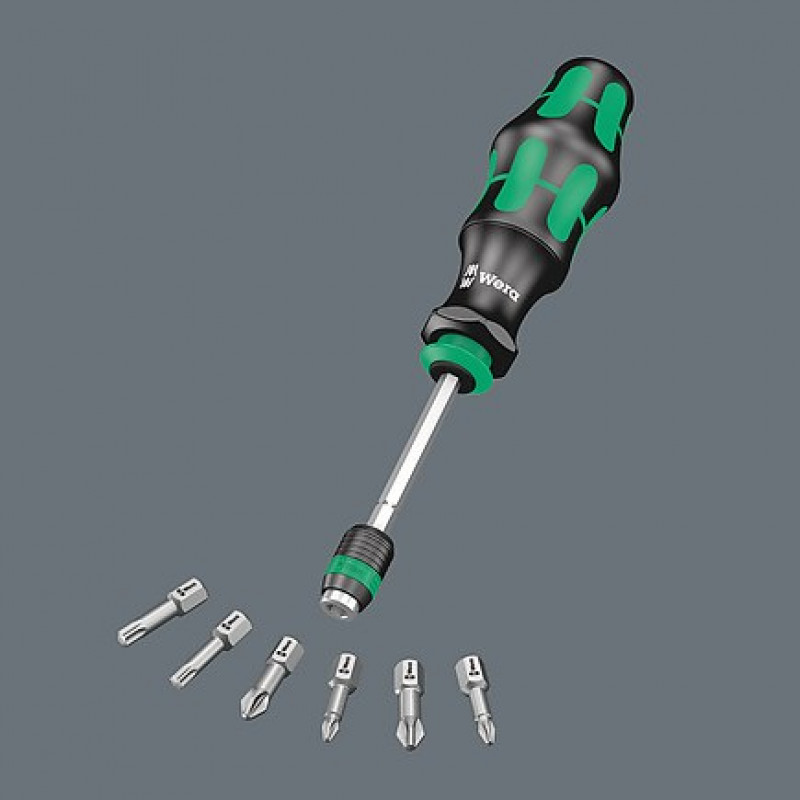 Wera kruvikeeraja käepide 1/4 inch magnetilise otsakuhoidjaga + 6 otsakut