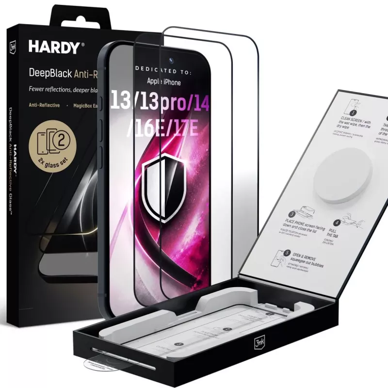3mk DeepBlack peegeldusvastane klaasist ekraanikaitse Apple iPhone 13 / 13 Pro / 14 / 16e / 17e jaoks