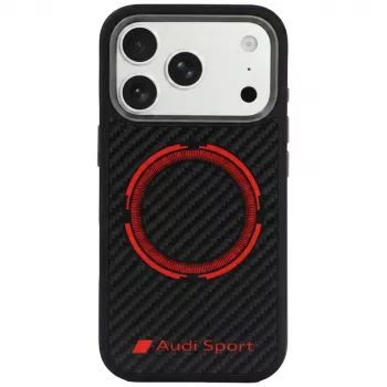 Audi RSQ süsinikkiust sportlik punase ringiga MagSafe ümbris iPhone 18 Pro / 17 Pro jaoks, must