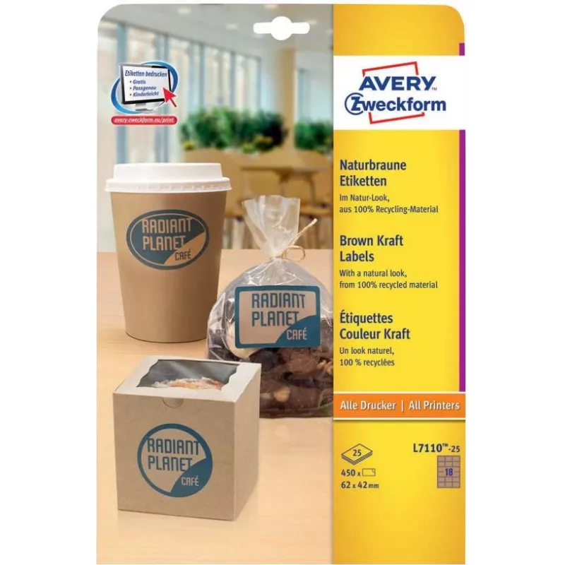 Avery Zweckform L7110-25 sildid, püsiliimiga, naturaalne pruun, 62 x 42 mm, 450 tk (25 lehte x 18)