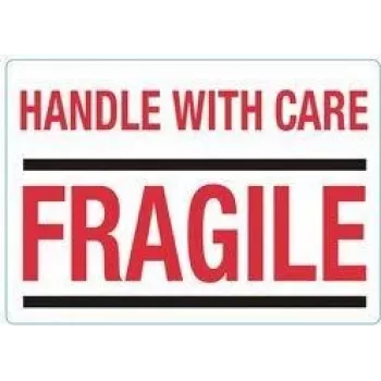 rillprint hoiatussildid HANDLE WITH CARE / FRAGILE, püsiliimiga, valge/punane