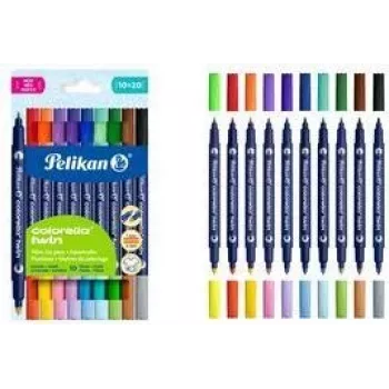 Pelikan Colorella Twin viltpliiatsid värvide kaupa sorteeritud, 10 tk
