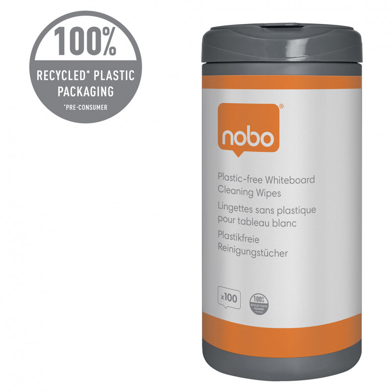 Nobo valgetahvli puhastuslapid, taaskasutatud plastist dosaator, 100 tk