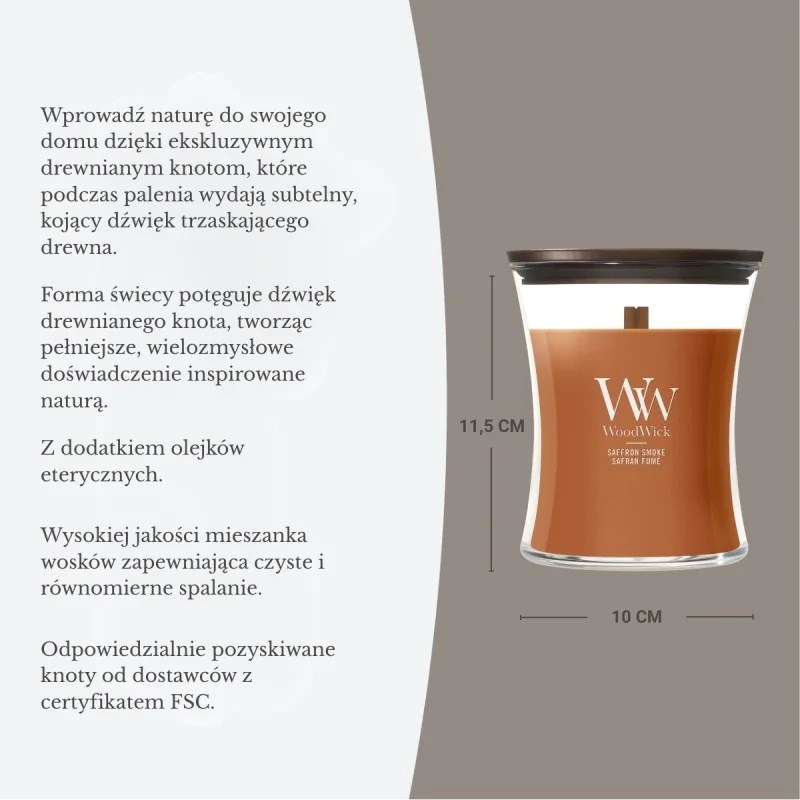 WoodWick Saffron Smoke küünal, keskmine