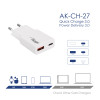 Seinalaadija Akyga AK-CH-27 30W USB-C USB-A PD GaN 5-20V / 1.5-3A valge