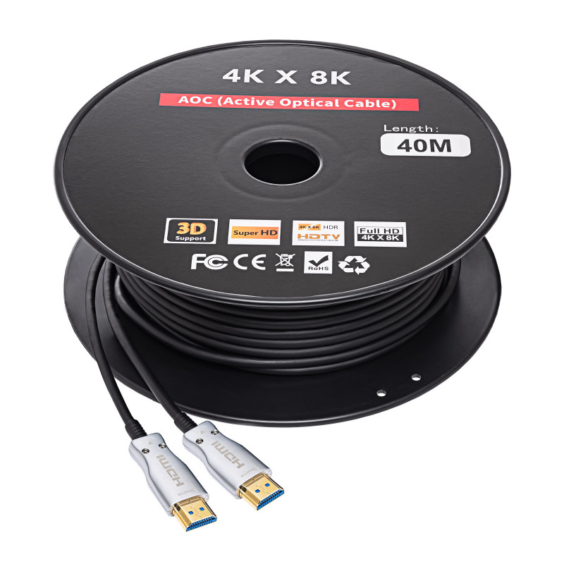 Akyga AK-HD-400L HDMI 2.1 aktiivne optiline kaabel (AOC), 48 Gbps, 8K@60Hz, 4K@120Hz, 40 m, must