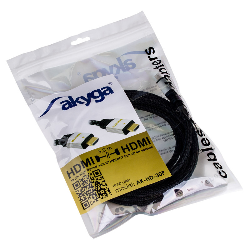 Akyga AK-HD-30P HDMI-kaabel v2.0, High Speed with Ethernet, 4K, 3 m, must