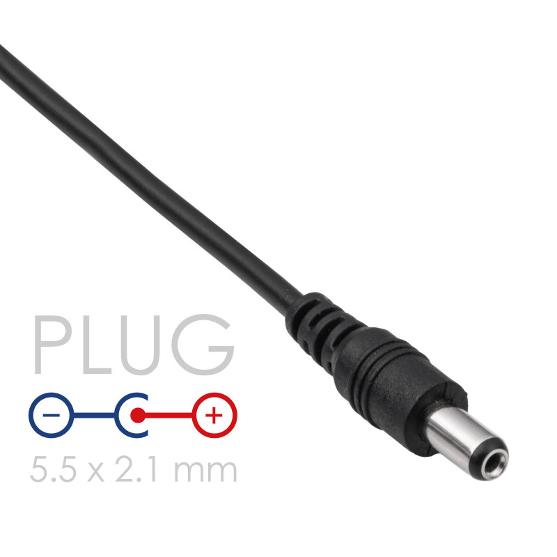 Akyga AK-DC-01 toitekaabel USB-A pistik – DC 5,5 x 2,1 mm pistik, 0,8 m, must
