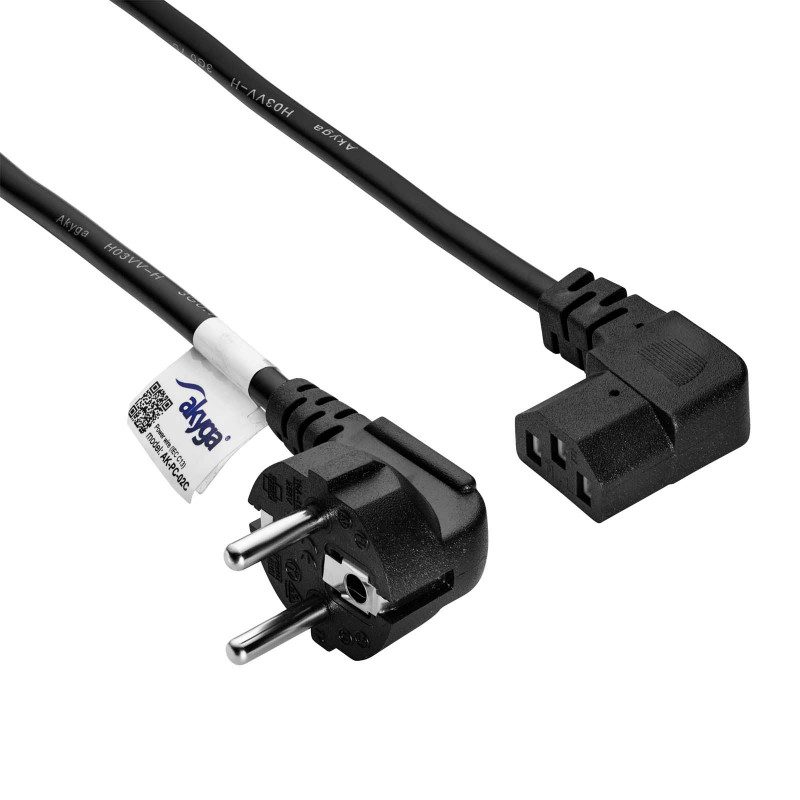 Akyga AK-PC-02C toitekaabel CEE 7/7 – IEC C13 90° nurgaga, vask 3x0,75 mm², 1,5 m, must