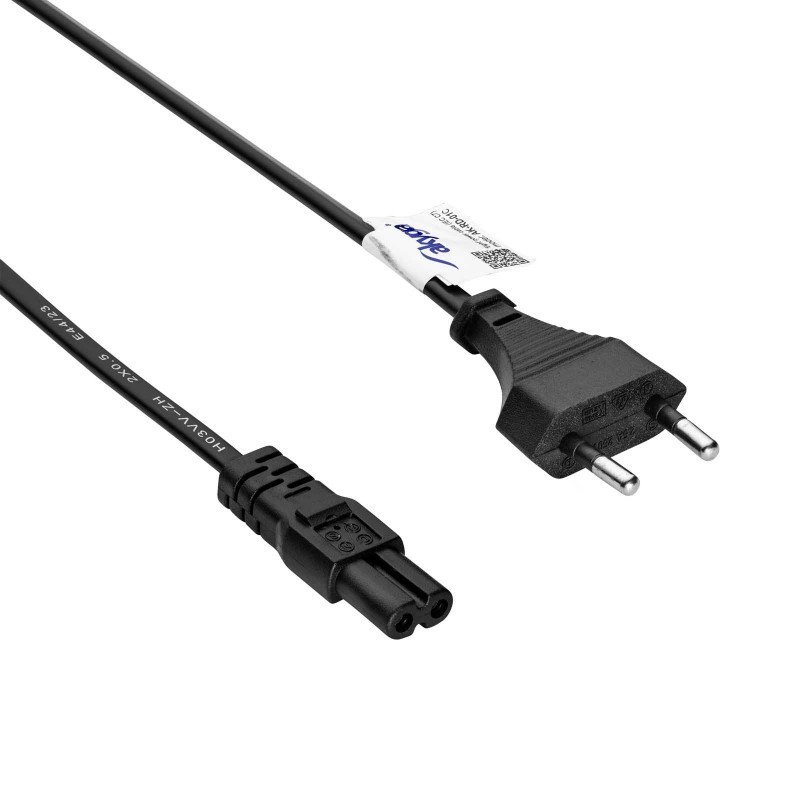 Akyga AK-RD-01C toitejuhe Europlug (CEE 7/16) IEC C7-le, 2x 0,5 mm² vask, 1,5 m, must