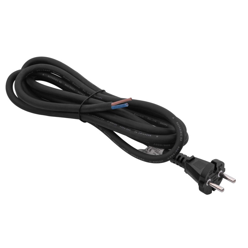 Akyga AK-OT-05S CEE 7/17 kummist toitekaabel avatud otsaga, H05RR-F 2x 1,5 mm², 3 m, must
