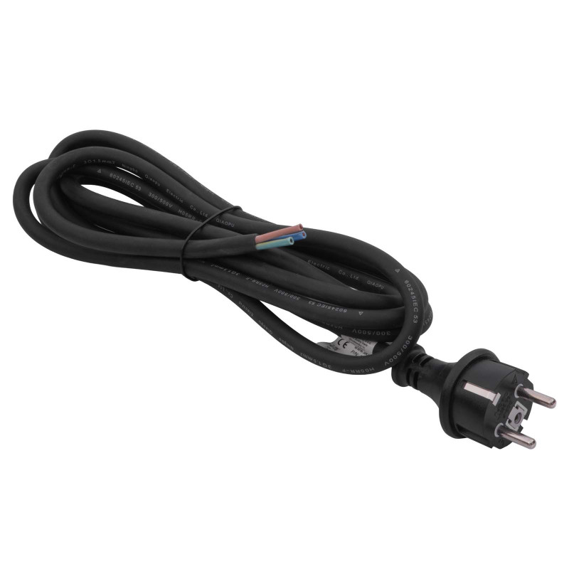 Akyga AK-OT-03S CEE 7/7 kummist toitekaabel lahtise otsaga, H05RR-F 3x 1,5 mm², 3 m, must