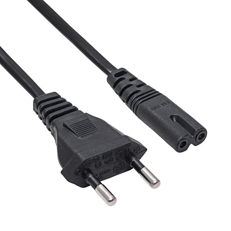 Akyga AK-RD-04A toitekaabel CEE 7/16 (Europlug) – IEC C7 (kaheksa), CCA 2 x 0,5 mm², 0,5 m, must