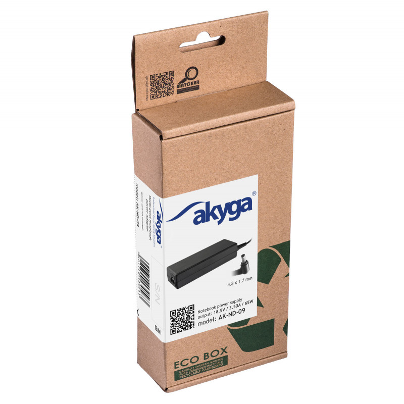 Akyga AK-ND-09 sülearvuti toiteadapter 18,5 V, 65 W, 4,8 x 1,7 mm, 1,2 m, HP sülearvutitele