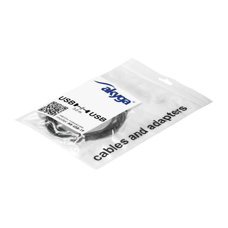 Akyga AK-USB-19 USB 2.0 pikenduskaabel USB-A (M) - USB-A (F), 3 m, must