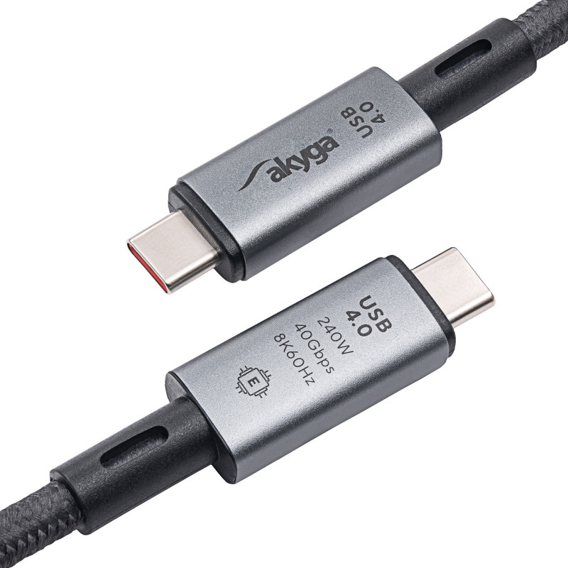 Akyga AK-USB-45 USB-C – USB-C punutud kaabel, USB4, 40 Gbps, 240 W, 1 m, hall