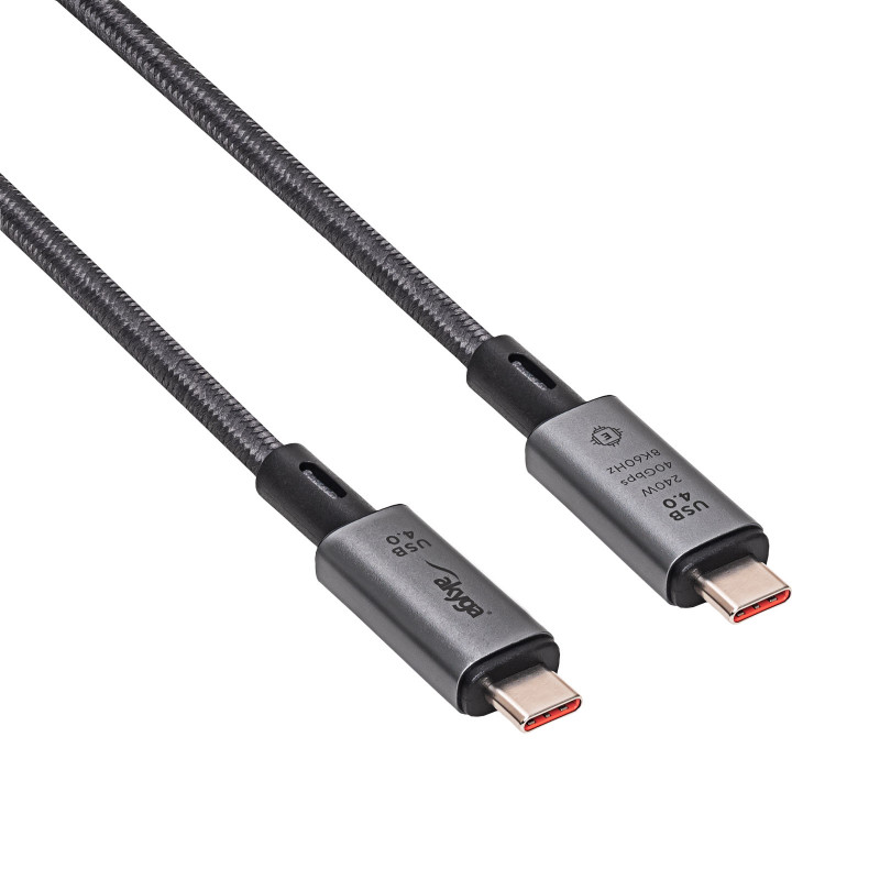 Akyga AK-USB-45 USB-C – USB-C punutud kaabel, USB4, 40 Gbps, 240 W, 1 m, hall