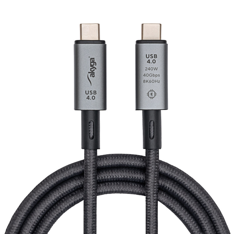 Akyga AK-USB-45 USB-C – USB-C punutud kaabel, USB4, 40 Gbps, 240 W, 1 m, hall