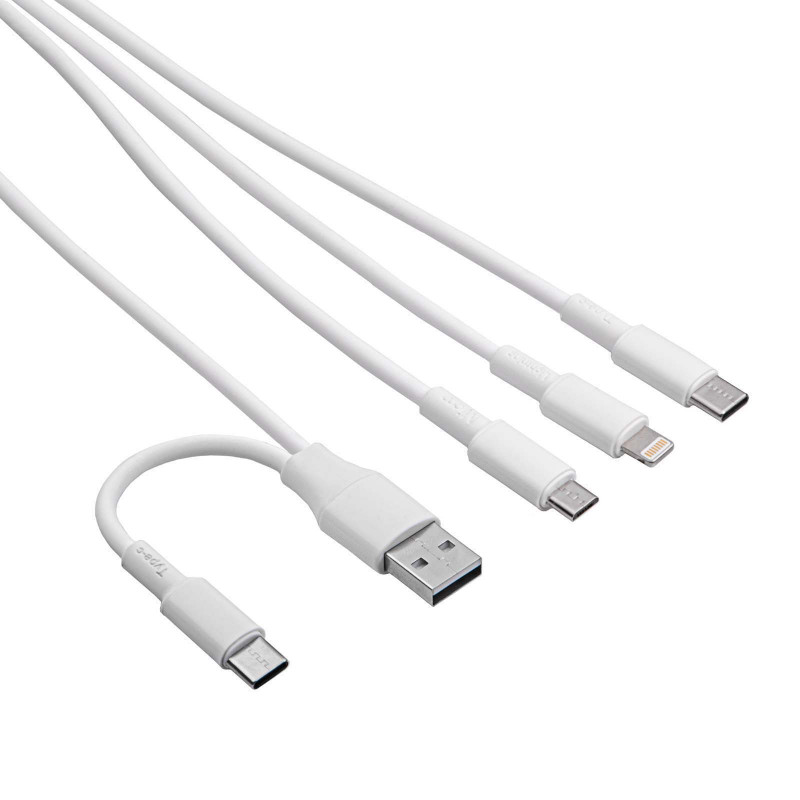 Akyga AK-USB-52 USB-kaabel USB-A + USB-C - Micro-USB + USB-C + Lightning, 1,2 m