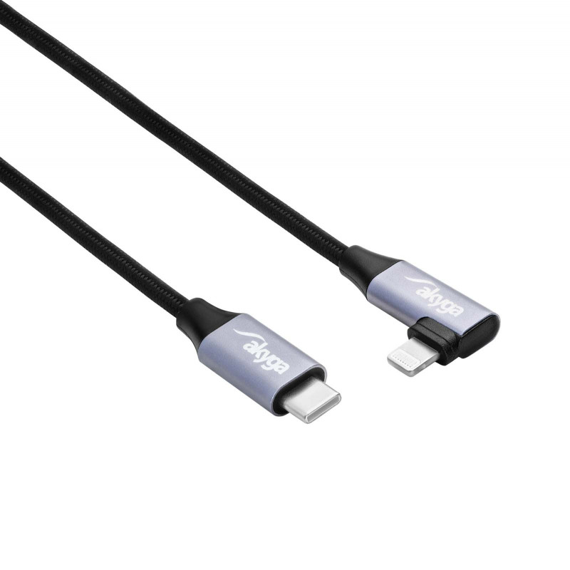 Akyga AK-USB-56 USB-C – Lightning punutud kaabel nurgapistikuga, USB 2.0, 30 W, 1 m, must