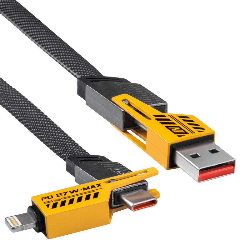 Akyga AK-USB-57 4-in-1 punutud kaabel USB-A/USB-C – USB-C/Lightning, USB 2.0, 65 W, 1 m, hall
