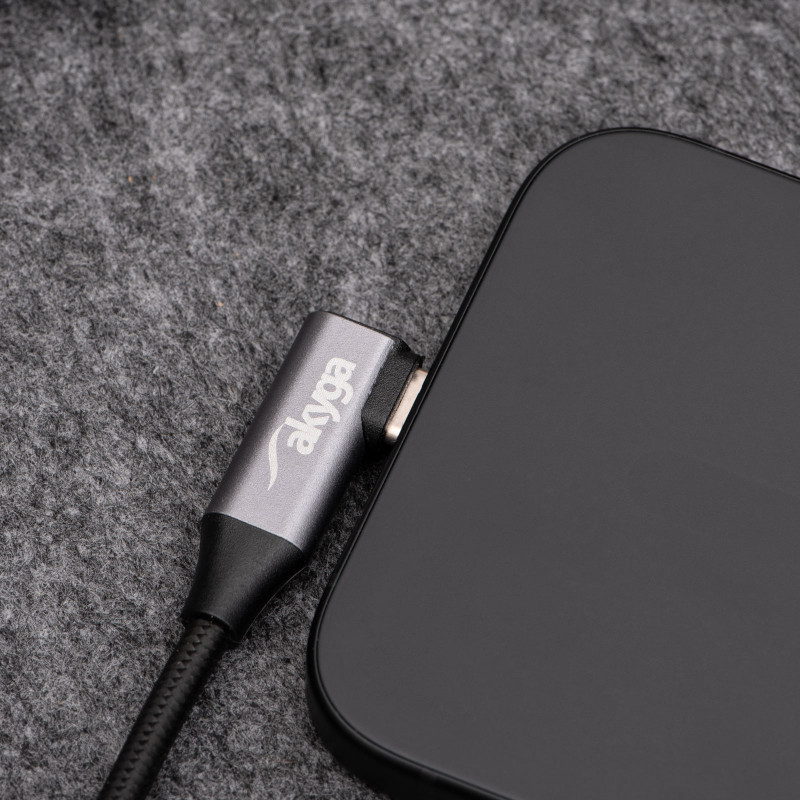 Akyga AK-USB-54 USB-C – USB-C punutud kaabel nurgapistikuga, USB 2.0, 60 W, 1 m, must