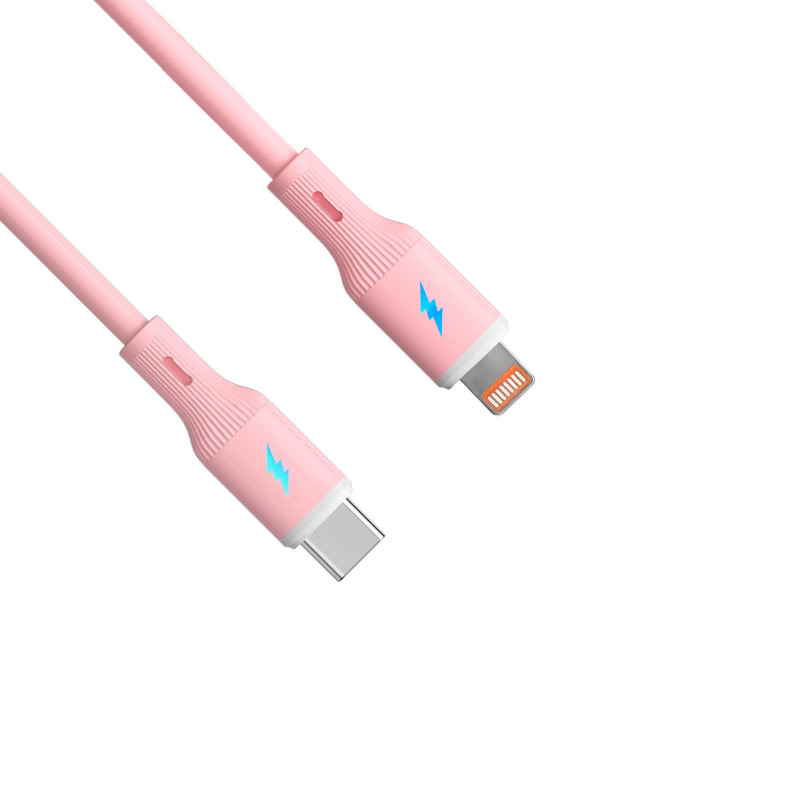Akyga AK-USB-71 USB-C - Lightning silikoonkaabel, USB 2.0, 30 W, 1 m, roosa