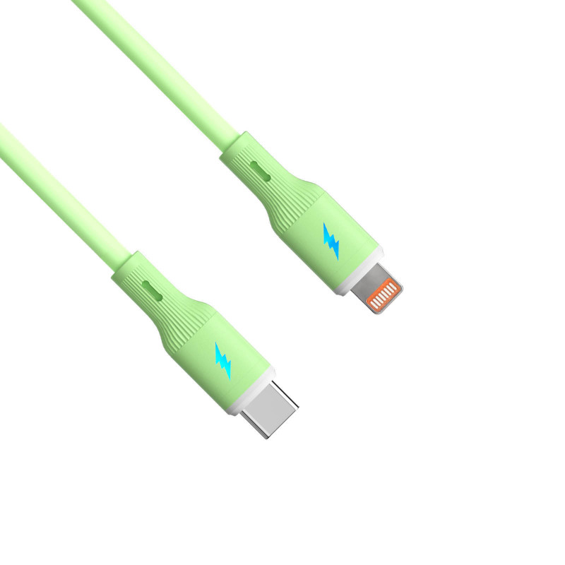 Akyga AK-USB-73 USB-C - Lightning silikoonkaabel, USB 2.0, 30 W, 1 m, roheline