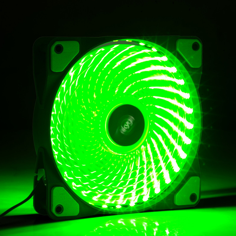Akyga AW-12E-BG 120 mm korpuseventilaator, 33 rohelist LED-i, Molex, must