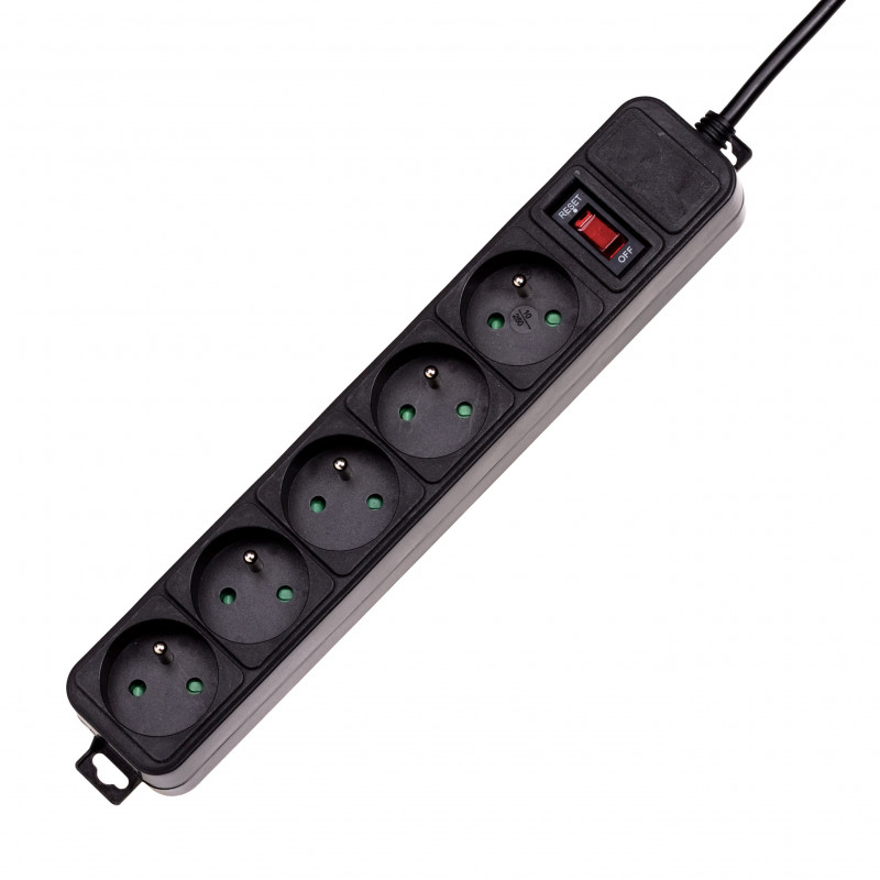 Akyga AK-SP-05B liigpingekaitsega pikendusjuhe, 5x prantsuse pistikupesa CEE 7/5 (tüüp E), lüliti, 3 m, must