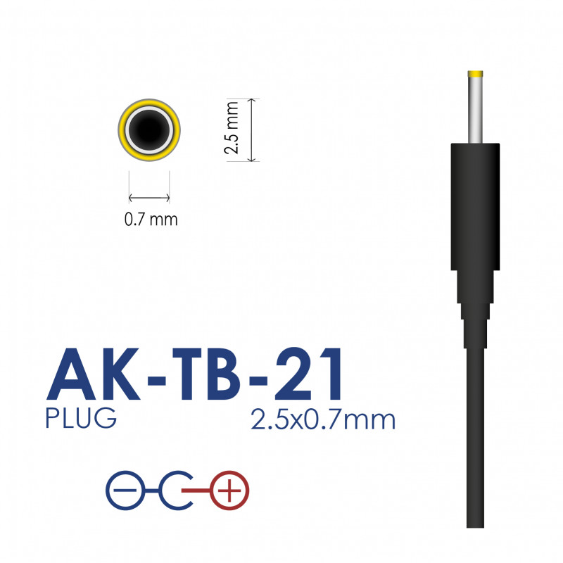 Akyga AK-TB-21 universaalne toiteadapter 5 V / 2 A 10 W, DC 2,5 x 0,7 mm, 1,5 m, must
