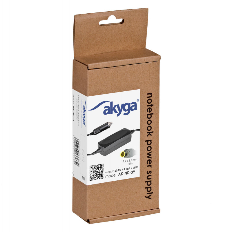 Akyga AK-ND-39 sülearvuti autolaadija 20 V / 4,5 A, 90 W, 7,9 x 5,5 mm + tihvt, Lenovo sülearvutitele